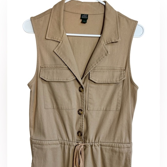 Wild Fable Tan Sleeveless Jumpsuit Utility Cuffed Drawstring Waist Pockets Size - Picture 3 of 12